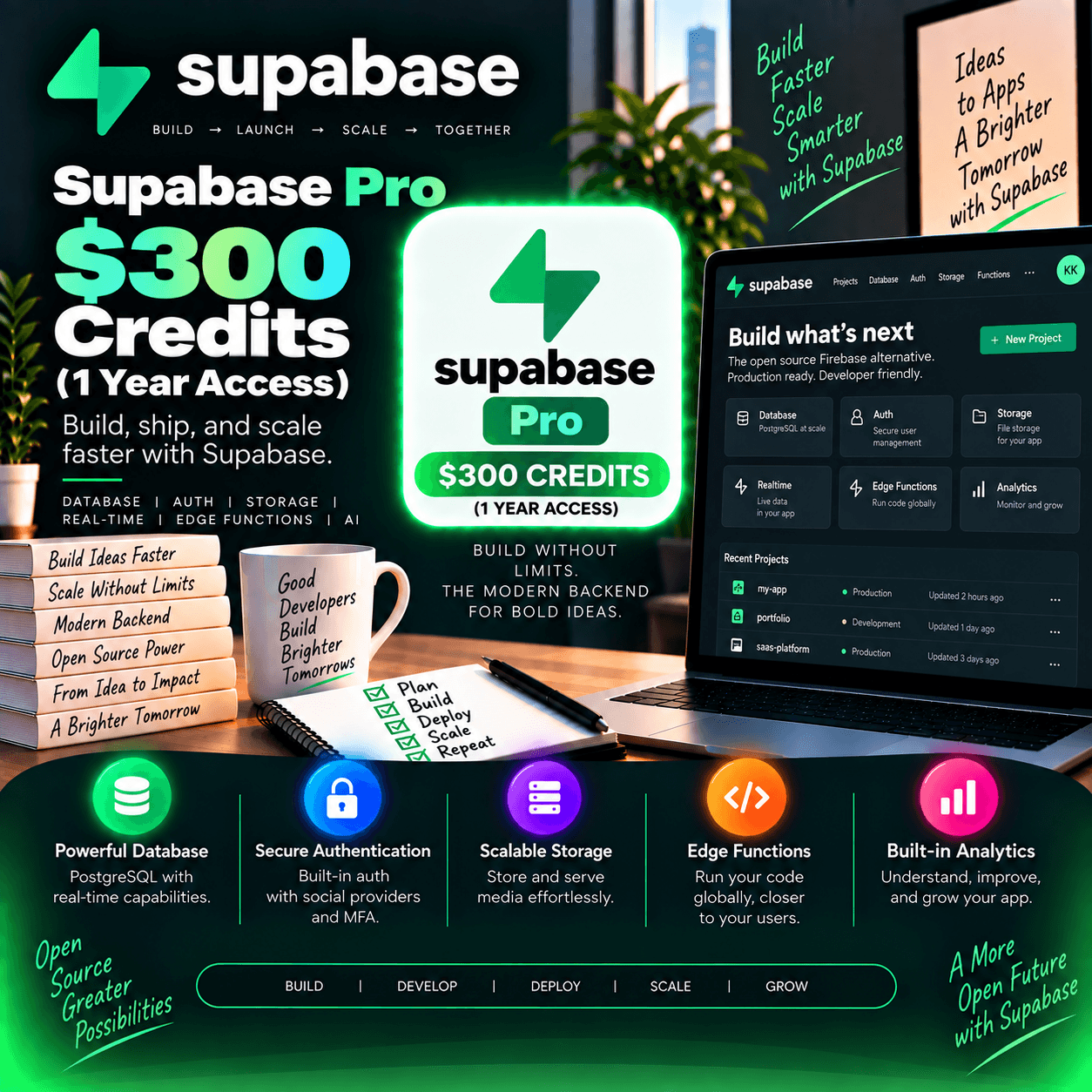 Supabase Pro – $300 Credits (1 Year Access)